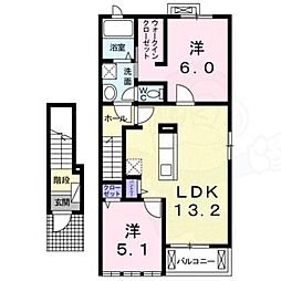 京阪石山坂本線 石山寺駅 バス9分 北千町下車 徒歩4分の賃貸アパート 2階2LDKの間取り