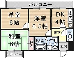 JR湖西線 大津京駅 徒歩7分の賃貸マンション 2階3DKの間取り