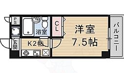 京阪京津線 四宮駅 徒歩2分の賃貸マンション 4階1Kの間取り