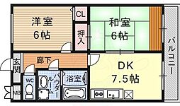 京都地下鉄東西線 椥辻駅 徒歩20分の賃貸マンション 2階2DKの間取り
