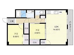 京阪京津線 びわ湖浜大津駅 徒歩5分の賃貸マンション 4階2LDKの間取り
