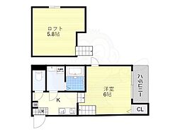 京都地下鉄東西線 椥辻駅 徒歩7分の賃貸アパート 1階1Kの間取り