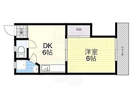 京都地下鉄東西線 御陵駅 徒歩19分の賃貸マンション 2階1DKの間取り