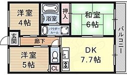 京阪石山坂本線 錦駅 徒歩15分の賃貸マンション 2階3DKの間取り