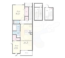 JR奈良線 木幡駅 徒歩1分の賃貸アパート 3階2LDKの間取り