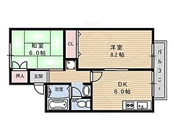 JR東海道・山陽本線 山科駅 徒歩5分の賃貸アパート 1階2DKの間取り