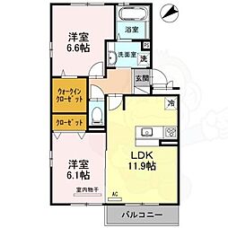 JR東海道・山陽本線 瀬田駅 徒歩13分の賃貸アパート 2階2LDKの間取り