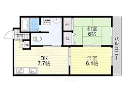 京阪宇治線 桃山南口駅 徒歩1分の賃貸マンション 3階2DKの間取り