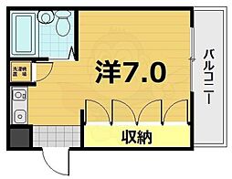 京都地下鉄東西線 東野駅 徒歩9分の賃貸マンション 3階ワンルームの間取り
