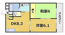 京阪宇治線 桃山南口駅 徒歩1分の賃貸マンション 2階2DKの間取り