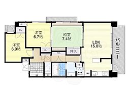 京阪京津線 四宮駅 徒歩5分の賃貸マンション 6階3LDKの間取り