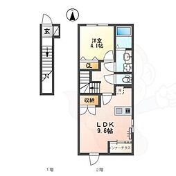セレーノ石山 2階1LDKの間取り