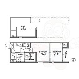 京都地下鉄東西線 椥辻駅 徒歩10分の賃貸アパート 2階1DKの間取り