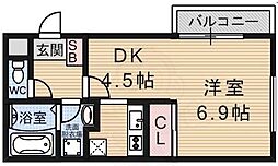 京都地下鉄東西線 椥辻駅 徒歩7分の賃貸マンション 3階1DKの間取り