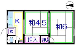 楓荘 2階2Kの間取り