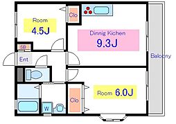 プレステージ新井 2階2LDKの間取り