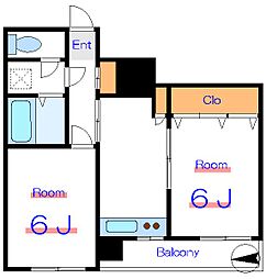 VISUAL　CITY 6階2DKの間取り