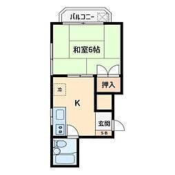 桑原マンション 6階1Kの間取り