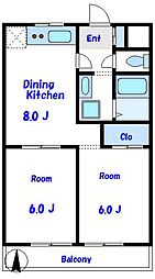 ドミール325 3階2DKの間取り