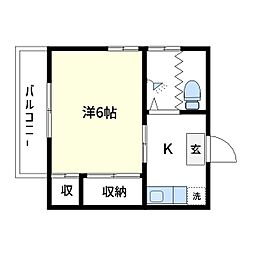 第一アサカビル 1Kの間取図画像