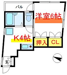 ベルヴィル動坂 1Kの間取図画像