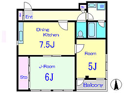 守屋ハイツ 2DKの間取図画像