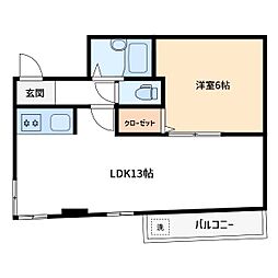 リベール上野 1LDKの間取図画像