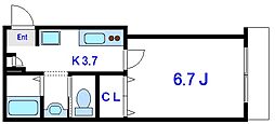 グランリビエール 1Kの間取図画像