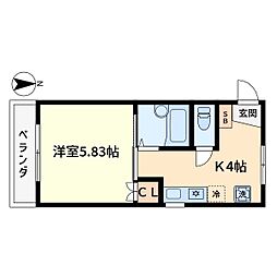 カイドウハイム 1Kの間取図画像