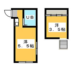 パンシオン新川崎？1 2階ワンルームの間取り