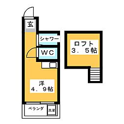 ローヤルパーク 2階ワンルームの間取り