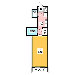 In Cube 2階ワンルームの間取り