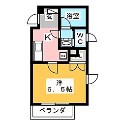 柏葉館 2階1Kの間取り