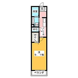 アクアベル 1Kの間取図画像