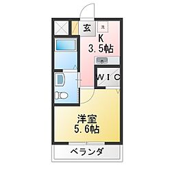 ワイエスディービル 1Kの間取図画像