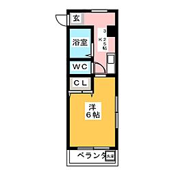 プリマベラ谷口 2階1Kの間取り