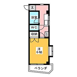 トラッドワカシマII 3階1Kの間取り