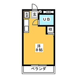 ハイムシルク 2階ワンルームの間取り