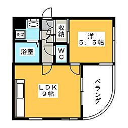 フラットリバーサイド 6階1LDKの間取り