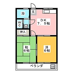 ビューコート 2DKの間取図画像