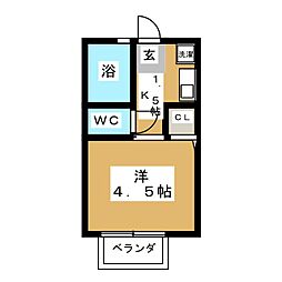 ヒルズ元住吉 1Kの間取図画像