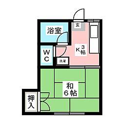 サン・クレスト 1Kの間取図画像