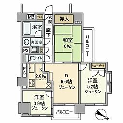 野村ステイツ市が尾 3DKの間取図画像