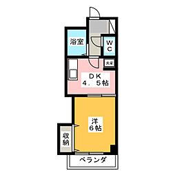 横山ビル市ケ尾 1DKの間取図画像