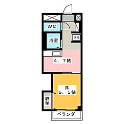 横山ビル市ケ尾 1DKの間取図画像