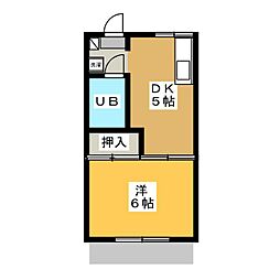 ハニーハイツ松野 1DKの間取図画像