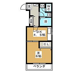プラリヴィエール綱島 1DKの間取図画像
