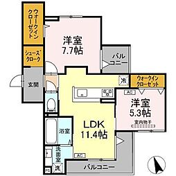 シェーンブレーメ横浜 2LDKの間取図画像