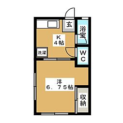 グリーンハイツ第2 1階1Kの間取り