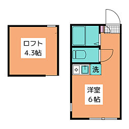 モンクール 2階ワンルームの間取り